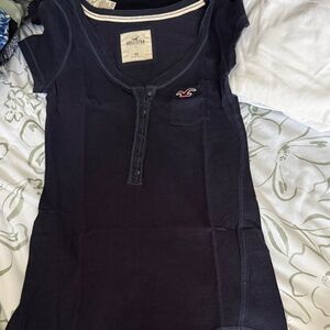 Hollister Dark Navy Short-Sleeve Henley Tee
